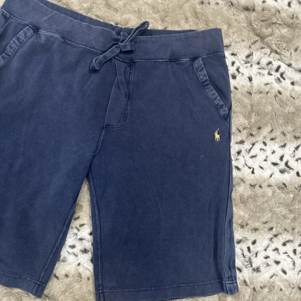 Men's Vtg Polo‎ Ralph Lauren Cotton Blend Drawstring Blue Sweat Shorts Size S